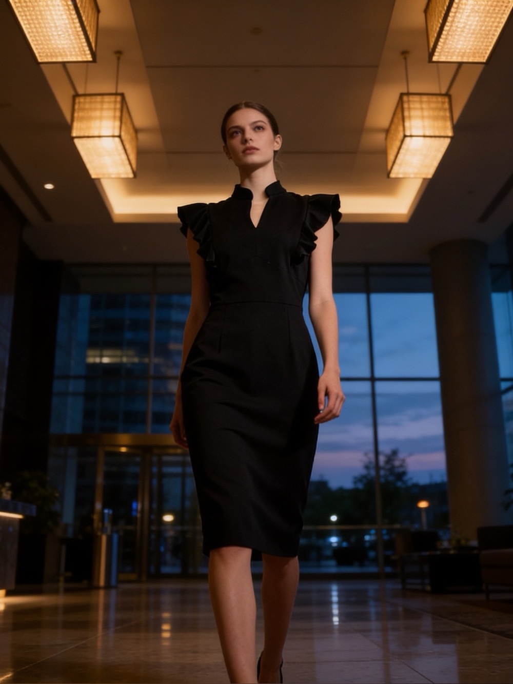 Miusol Black Ruffle-Sleeve Midi Dress